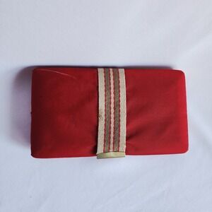 Vintage MCM Red Jewelry Box Travel Case Mirror 1960s Retro Canvas Organiser Mod